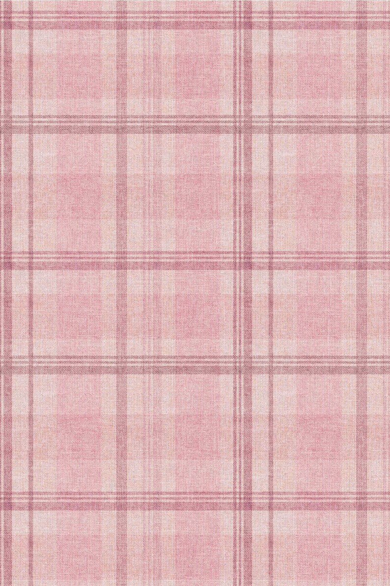 May include: A pink plaid pattern with varying shades of pink and mauve. The design features a classic grid of intersecting lines, creating a traditional tartan or check appearance. The fabric appears to have a textured surface.