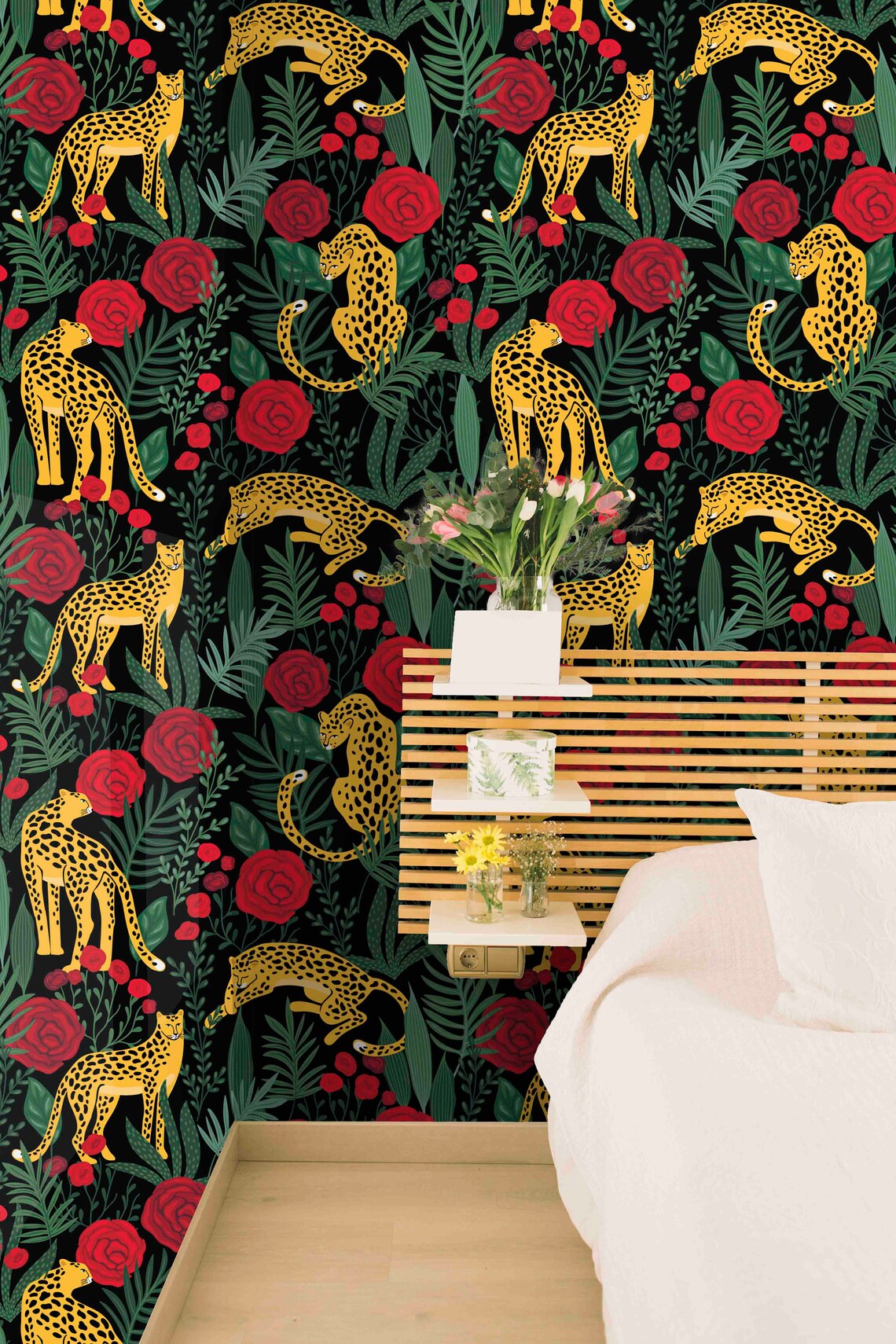Leopards and Red Roses Wallpaper Removable Self Adhesive | Etsy