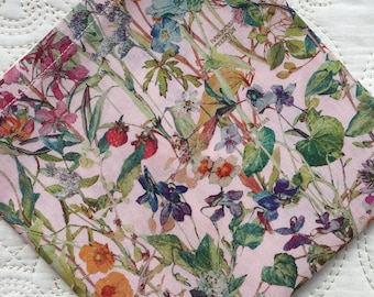 Liberty London Tana Lawn Handkerchief Hanky in Wild Flowers Pink - Love Liberty Cornwall - The Gift That Fits In A Greetings Card!