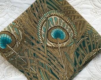Liberty London Silk Pocket Square in Royal Hera Peacock Feather -  Love Liberty Cornwall - The Gift That Fits In A Greetings Card!
