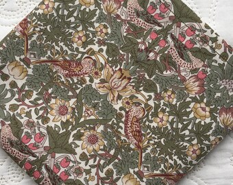 Liberty London Tana Lawn Pocket Square in William Morris Strawberry Thief - Love Liberty Cornwall -  Wedding Accessory