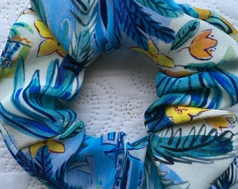 Liberty of London Silk Hair Scrunchy in Cape Vista - Love Liberty Cornwall - The Gift That Fits In A Greetings Card!