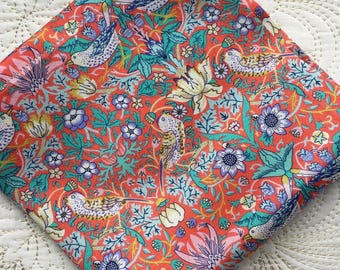 Liberty London Silk Pocket Square in William Morris Strawberry Thief - Love Liberty Cornwall - The Luxury Gift That Fits In A Card!