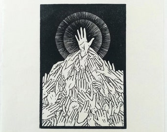 Grasping Hands - Original Linocut Print