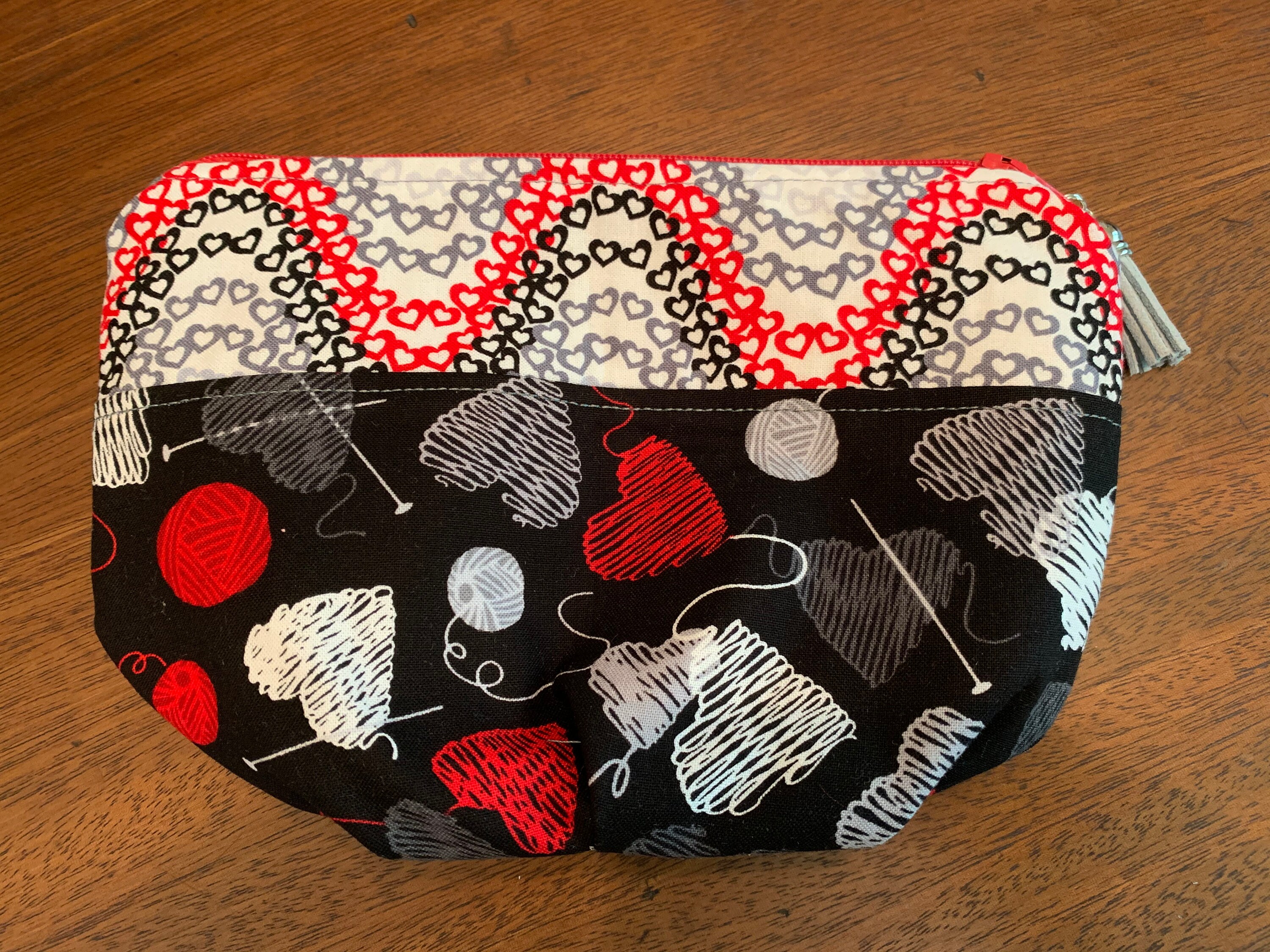 Knitting Notions Bag Yarn Hearts Black Etsy