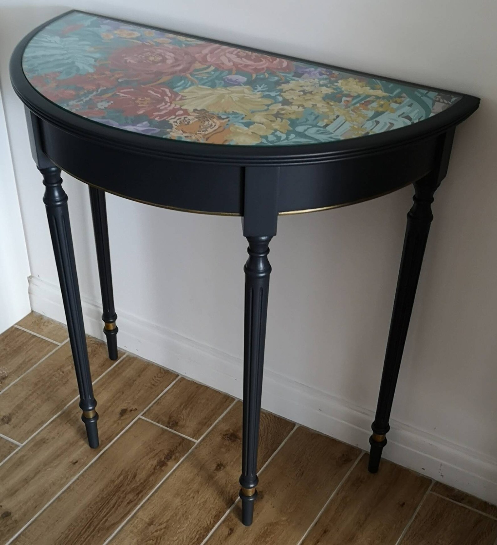 Half Moon Table. Black with Matthew Williamson Decoupage Top Etsy