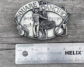 Square Dancing pewter belt buckle 1985 Siskiyou 1.75” belt  062675089