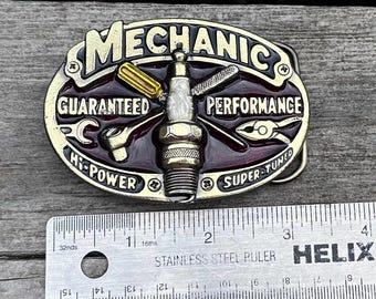 Mechanic Belt Buckle 1982 brass enamel tools 1.75”  062675089