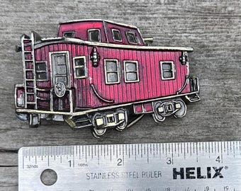 Red enamel and brass Train Caboose belt buckle  1979  Great American Buckle 1.75” belt  062675089