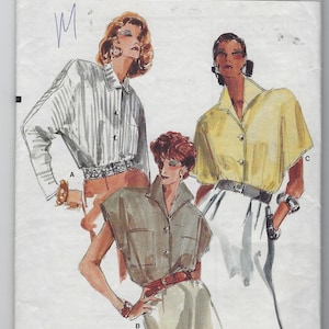1980s Vintage Vogue 9914 Misses Blouse Sewing Pattern Size 8 - 12 Loose Fitting Long or Short Sleeves  Very Easy Very Vogue Vintage 1987