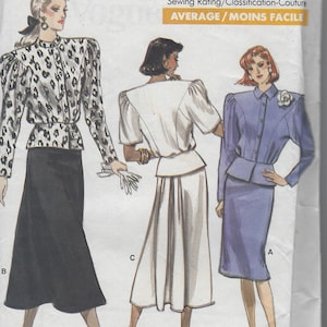 Uncut 1980s Vintage Vogue 7011 Misses Top & Skirt Sewing Pattern Size 8-10-12 Loose Fitting Blouson Top Straight Skirt Classic 80s Styles FF