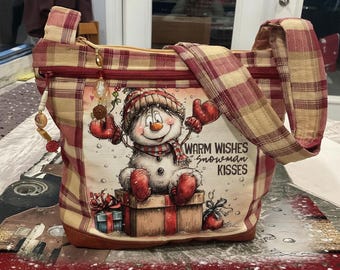 Choose   Your Country Snowman With Cute Saying Pocket and Key Fob  Crossbody or Shoulder Adjustable Strap Fabric Purse 100% handmade
