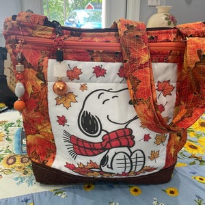 Great Pocket and Key Fob Wonderful Snoopy Ready for Fall Crossbody or Shoulder Adjustable Strap Fabric Purse 100% handmade