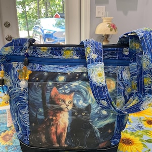Kies je kat Zak en sleutelhanger Van Gogh Sterrennacht crossbody of schoudertas met verstelbare riem 100% handgemaakt