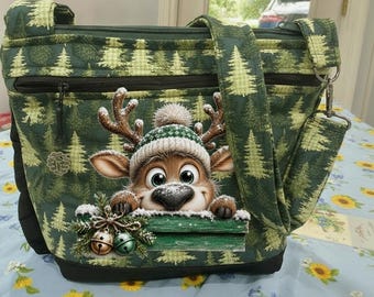 Wonderful Charming Dressed for Winter Animals Double Picture  Crossbody or Shoulder Adjustable Strap Fabric Purse 100% Handmade