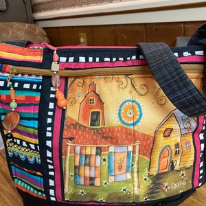 Magnifique sac à main en tissu à bandoulière ou bandoulière réglable scène d'art populaire avec fermeture à glissière sécurisée 100 % fait main