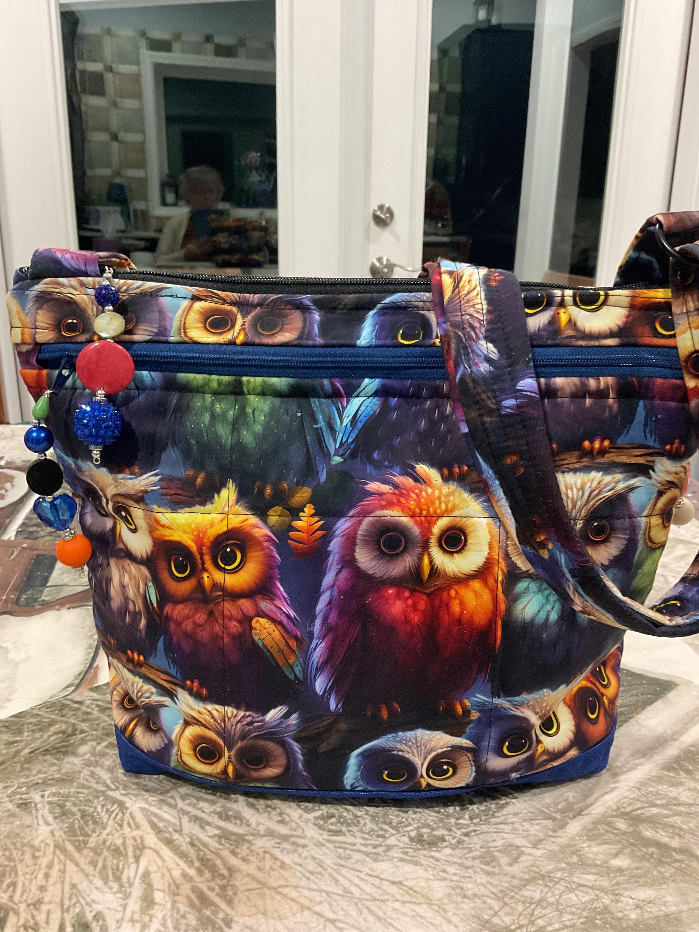 Wonderful Funny Vibrant Owls Crossbody or Shoulder Adjustable Strap Fabric Purse 100% handmade