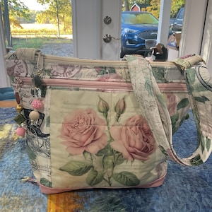 Magnifique sac à main en tissu à bandoulière ou bandoulière réglable roses vintage 100 % fait main