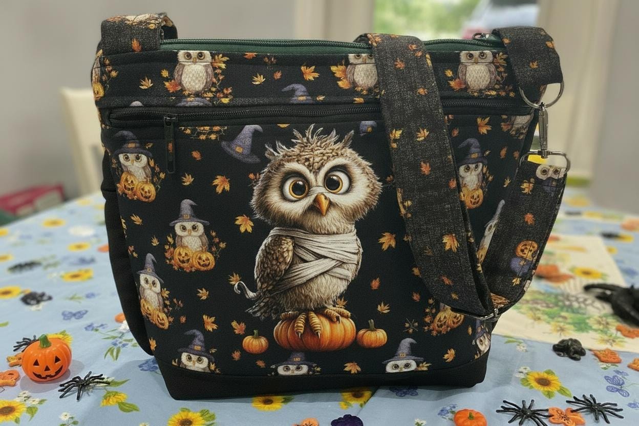 Amusing Halloween Owls  Choose Your  Double Picture  Crossbody or Shoulder Adjustable Strap Fabric P