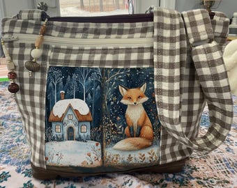 Choose Your Primitive Folk Art Double Picture  Crossbody or Shoulder Adjustable Strap Fabric Purse 100% handmade