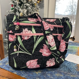 Perroquet tulipes sur tapisserie 7 fermetures à glissière bandoulière ou bandoulière réglable tissu sac à main avec fermeture éclair sécurisée fait main