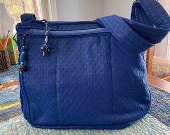 Bolso de tela con correa ajustable para hombro o bandolera acolchado azul cobalto repelente al agua con cremallera asegurada 100% hecho a mano