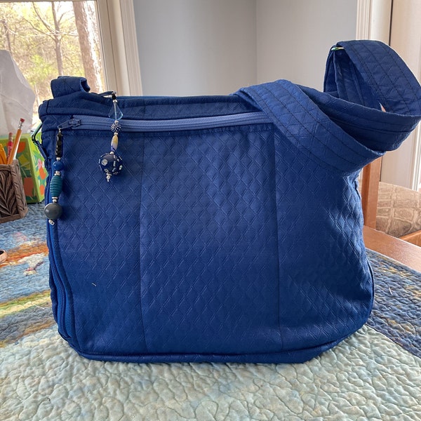 Cobalt Blue Quilted Water Repellent Shoulder or Crossbody Adjustable Strap Fabric Purse 100% Handmade