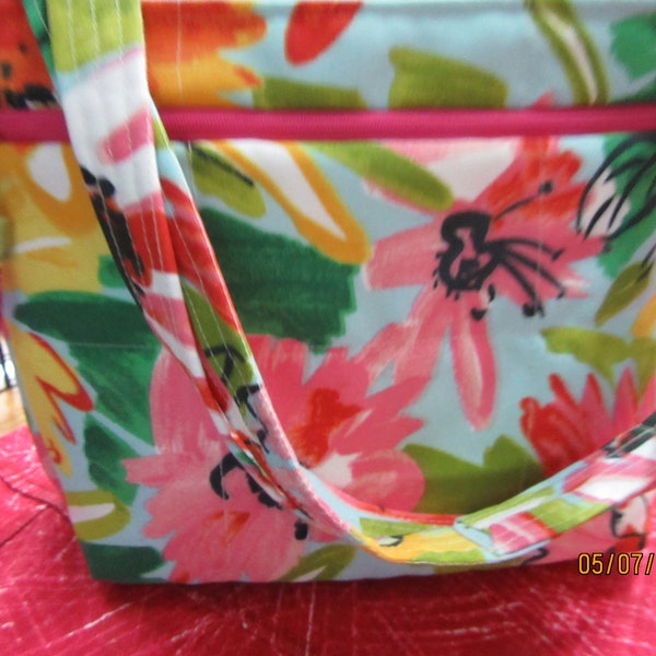 Gorgeous Vibrant Floral Water Repellant Crossbody or Shoulder Adjustable Strap Fabric Purse 100%  handmade