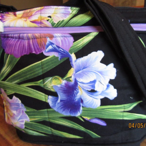 Magnifique sac à main en tissu Iris à bandoulière ou bandoulière réglable 100 % fait main