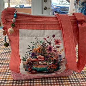 Sac à main en tissu à bandoulière ou bandoulière réglable Van et fleurs hippie amusant 100 % fait main