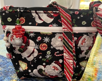 Santa and Candy Adjustable Strap Cross Body Fabric Purse 100% handmade
