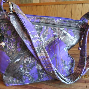 Water Repellent Purple Camo Crossbody or Shoulder Adjustable Strap Purse 100%  handmade