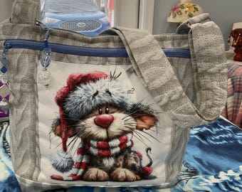 Adorable Snowy Animals All Wrapped Up Your Choice Pocket and Key Fob Crossbody or Shoulder Adjustable Strap Fabric Purse 100% handmade