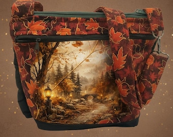Pocket and Key Fob  Choose Your  Gorgeous Autumn Leaves Scene  Crossbody or Shoulder Adjustable Strap Fabric Purse 100% handmade