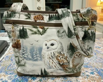 Pick Your Double Picture Gorgeous  Winter  Owls Small  Crossbody or Shoulder Adjustable Strap Fabric Purse 100% handmade