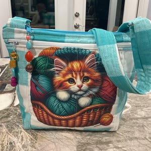 Sac à main en tissu chat vif avec fil déperlant bandoulière ou bandoulière réglable 100 % fait main