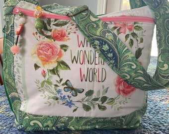 Wonderful Roses and Sayings  Crossbody or Shoulder Adjustable Strap Fabric Purse 100% handmade