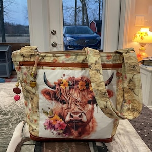 Sac à main en tissu à bandoulière ou bandoulière réglable vache des Highlands écossais avec fermeture à glissière sécurisée 100 % fait main