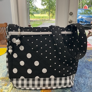 Sac à main en tissu à pois et à carreaux noir amusant à bandoulière ou bandoulière réglable 100 % fait main