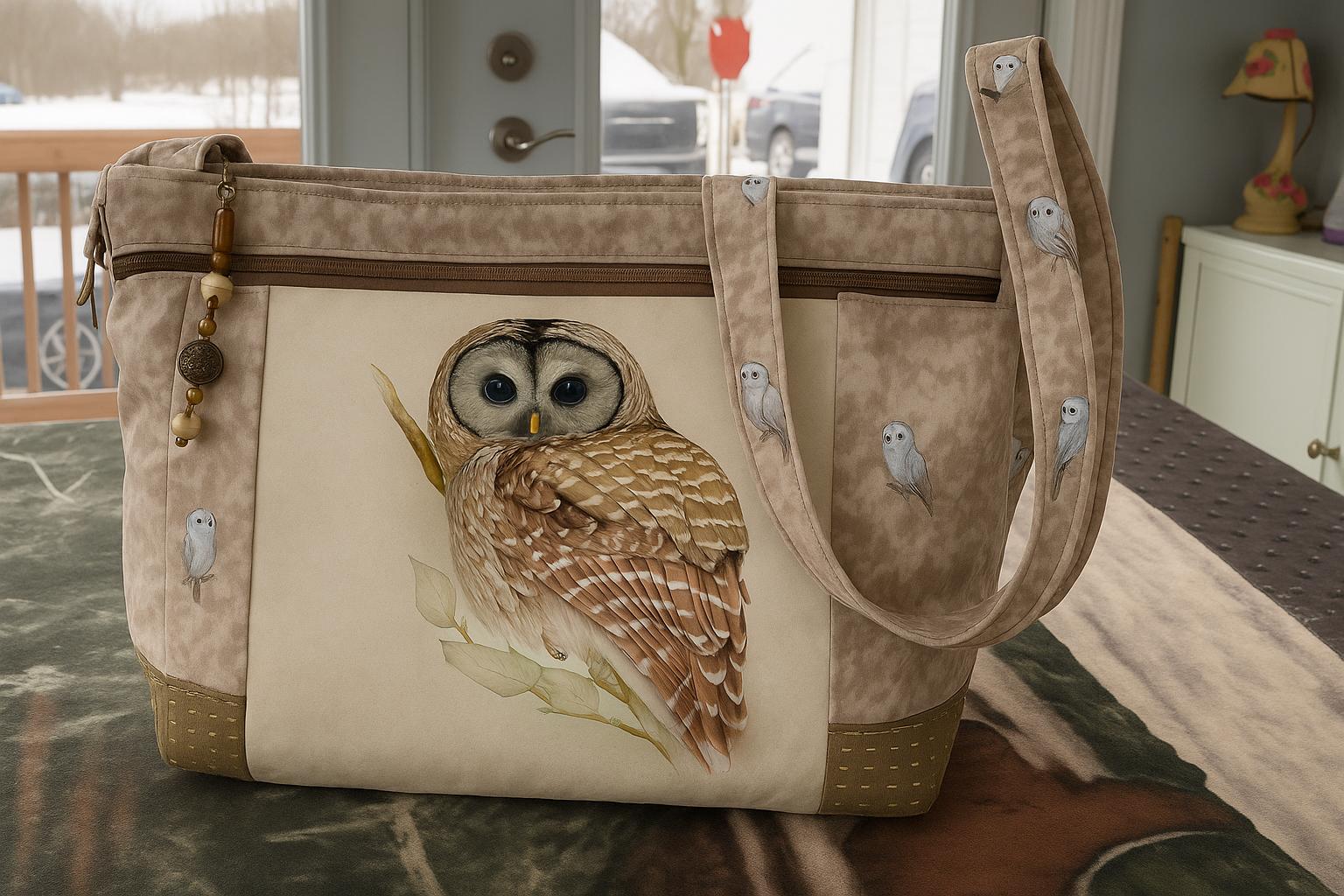 Folk Art Barn Owl Shoulder or Crossbody Strap Fabric Purse 100% handmade