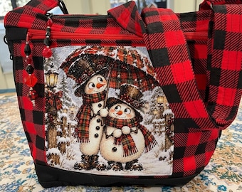 Choose Your Funny Snowman  Double Picture Buffalo Plaid Small  Crossbody or Shoulder Adjustable Strap Fabric Purse  100% handmade