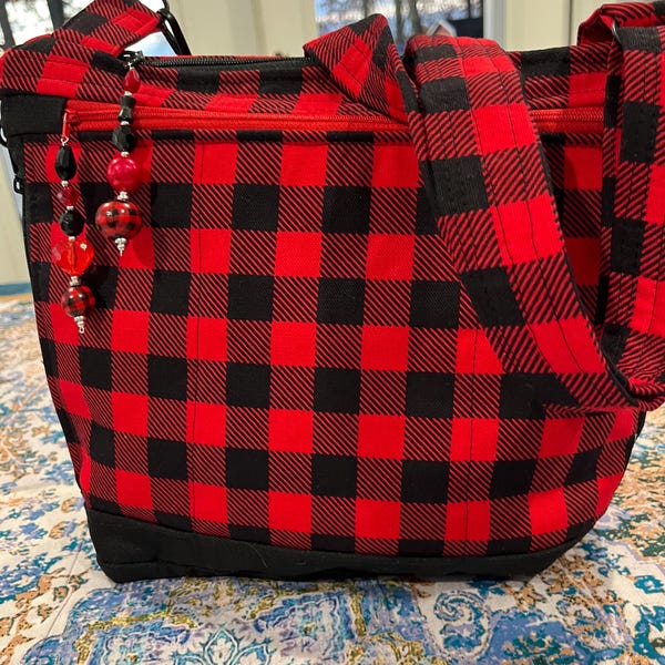 Maravilloso bolso de tela con correa ajustable para hombro o bandolera a cuadros de búfalo con cremallera segura 100% hecho a mano
