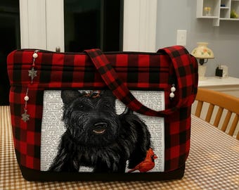Wonderful Winter Buffalo Plaid  with Scottish  Terrier Adjustable Strap Fabric Purse 100% handmade