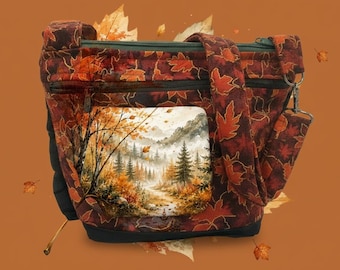 Pocket and Key Fob  Pick Your  Gorgeous Autumn Leaves Small  Scene  Crossbody or Shoulder Adjustable Strap Fabric Purse 100% handmade