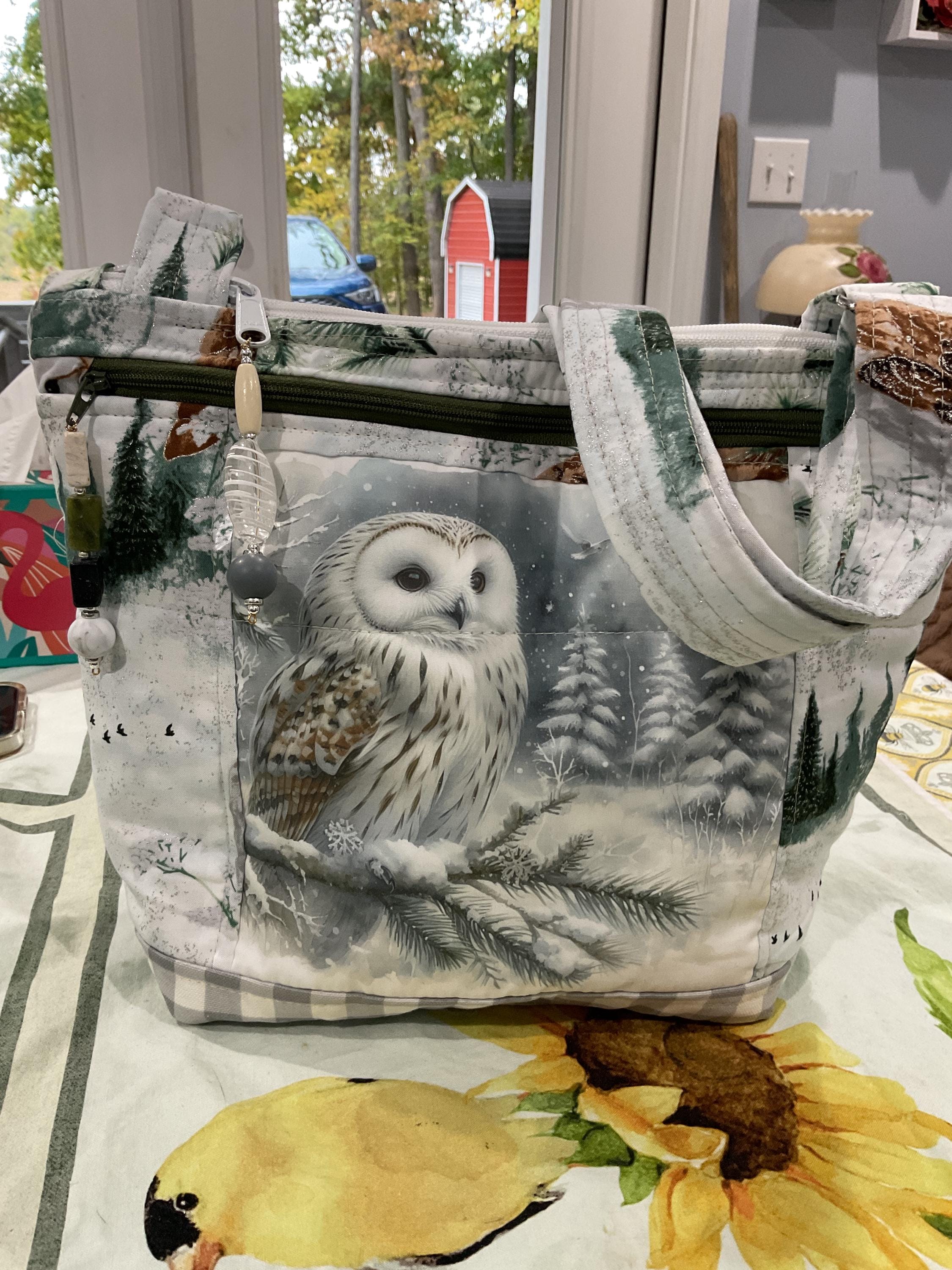 Pick Your Double Picture Stunning Winter  Owls Crossbody or Shoulder Adjustable Strap Fabric Purse 1