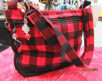 Wonderful Buffalo Plaid Crossbody or Shoulder Adjustable Strap Fabric Purse With Secured Zipper 100% handmade