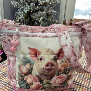 Sac à main en tissu avec bandoulière ou bandoulière réglable cochon amusant avec fermeture à glissière sécurisée 100 % entièrement fait main