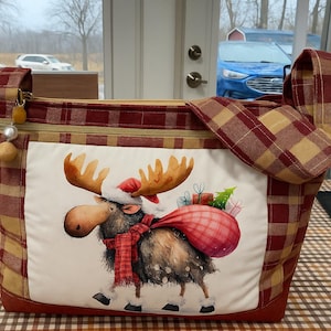 Wonderful Comical Moose Crossbody or Shoulder Adjustable Strap Fabric Purse With Secured Zipper 100% handmade