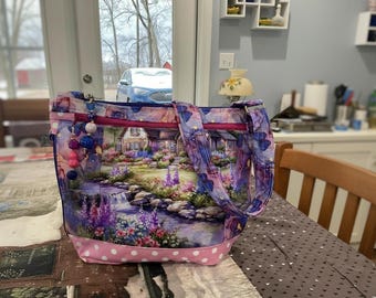 Absolutely Stunning Country Scene  Crossbody or Shoulder Adjustable Strap Fabric Purse with Secured Zipper 100%  handmade