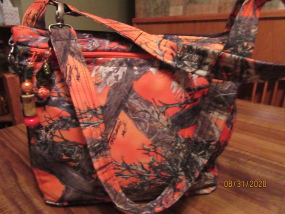 Vibrant Orange Camo Water Repellant Adjustable Strap Fabric Purse